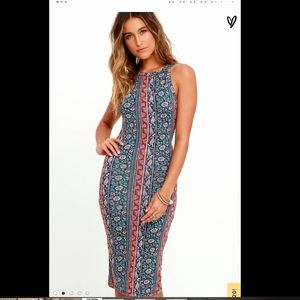 Kiss the Sky Navy Blue Print Midi Dress